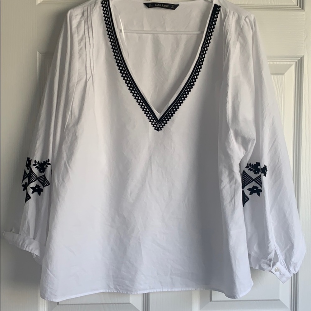 Zara white shirt with black embroidery